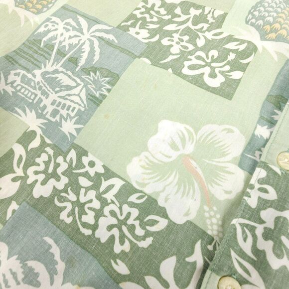 REYN SPOONER Hawaiian Shirt Short Sleeve Button Down 90s Green Floral Y2k Resort - Picture 6 of 7